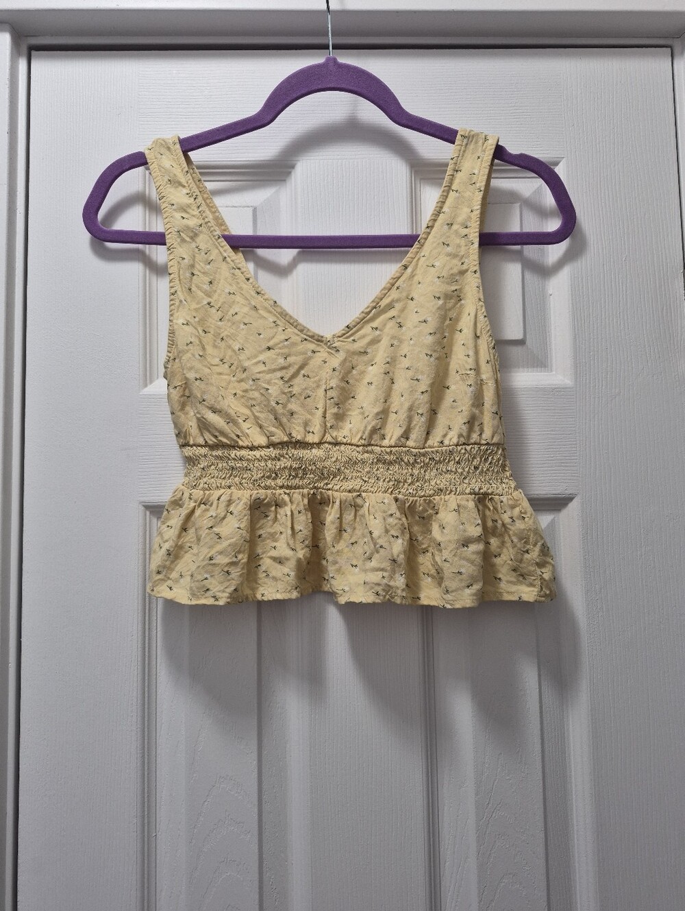 Yellow Floral Smocked Peplum Tank Top